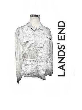 Lands' End Metallic White Linen Jacket with Adjustable Waist